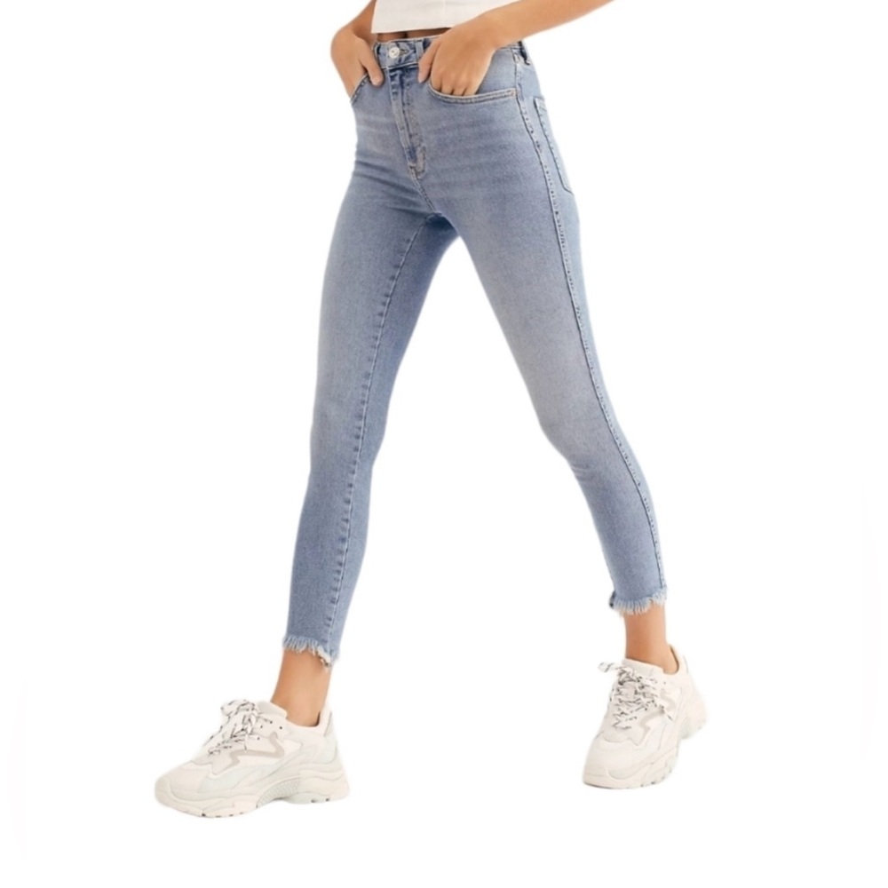 Free People Sierra Light Blue Frayed Ankle Jeans